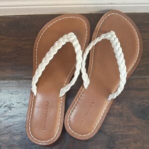Bernardo White Braided-Strap Tan Leather Sandals